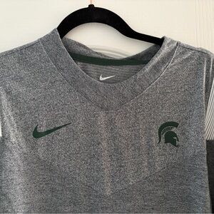 Nike Heather Gray and Dark Green Sports Top Michigan State University Spartans